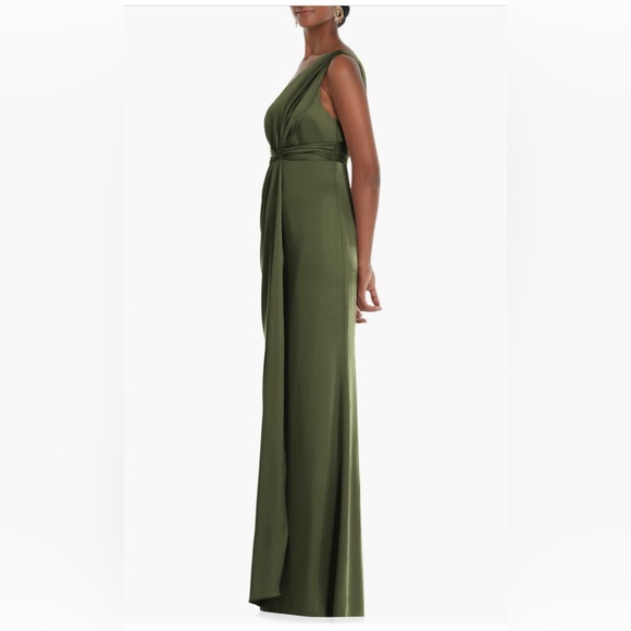 Dessy Collection One-Shoulder Satin Gown, Size 2, Olive Green, $261 - Picture 3 of 8